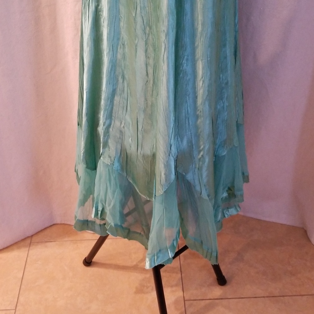 Komarov Teal Green Beaded Chiffon Dress Womens  L - Picture 3 of 8